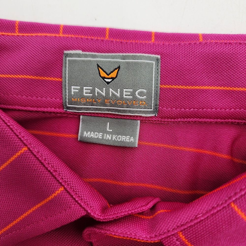 Fennec Golf Polo Men's L Large Pink Striped Performance Button Shirt - Picture 5 of 9